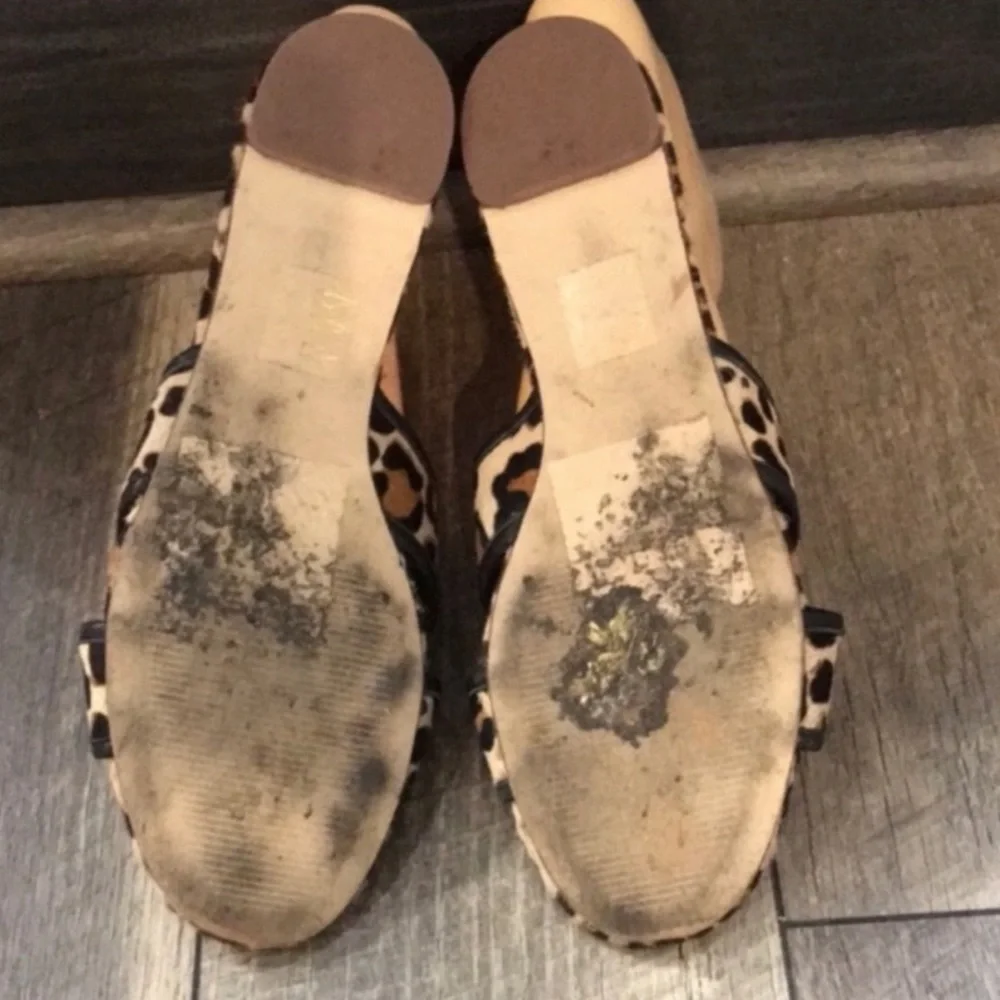 Authentic J. Crew designer leather print slide flats mules sandals sz 7.5